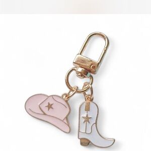 Gold & Pink Western Cowgirl Boot Keychain | Rodeo Inspired Purse Charm